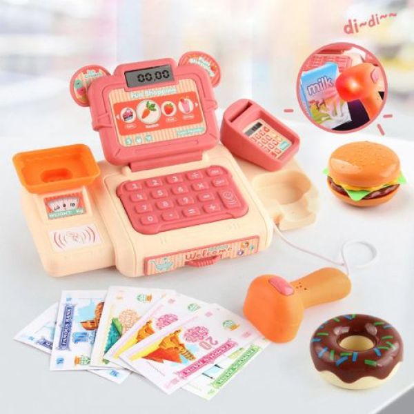 แคชเชียร์ของเล่น มีไฟมีเสียง ลิ้นชักเปิดได้ ซูเปอร์มาร์เก็ตจำลอง แคชเชียร์เด็ก